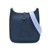 藍色 Taurillon牛皮 Mini Evelyne 肩背包 W刻 銀扣【HERMES 愛馬仕】
