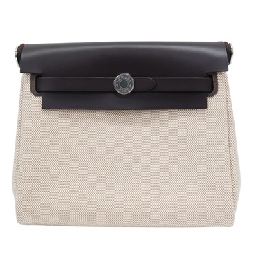米色帆布 棕色牛皮 Herbag Zip 20 Mini 肩背包 W刻 銀扣【HERMES 愛馬仕】