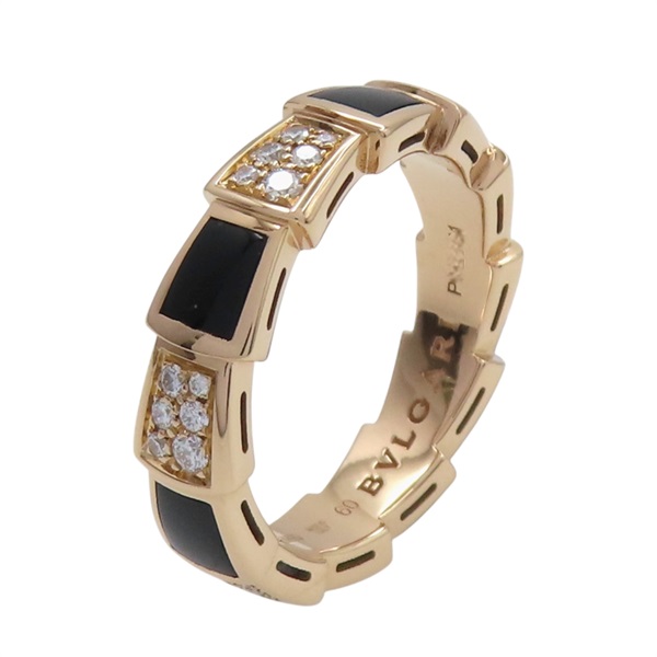 18K玫瑰金 縞瑪瑙 Serpenti Viper 戒指 60【BVLGARI 寶格麗】 858711