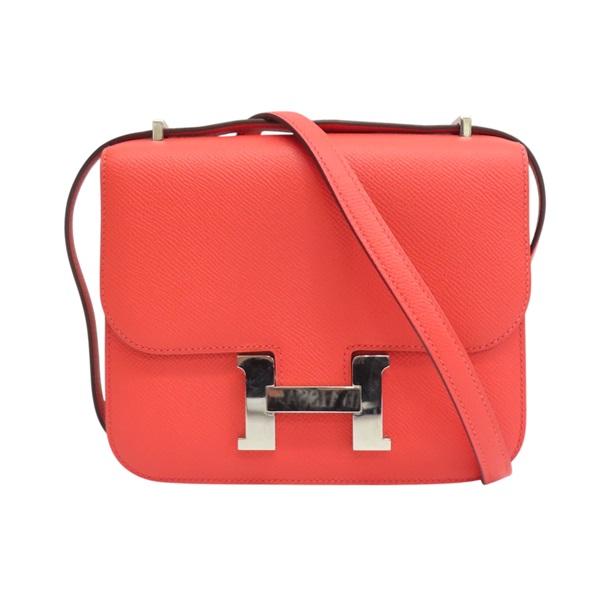 蜜桃粉 Epsom牛皮 Constance Mini 康康包 肩背包 A刻 銀扣【HERMES 愛馬仕】