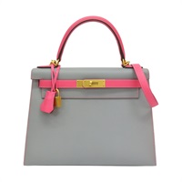 海鷗灰/杜鵑粉色 Epsom牛皮 Kelly 28 兩用包 A刻【HERMES 愛馬仕】