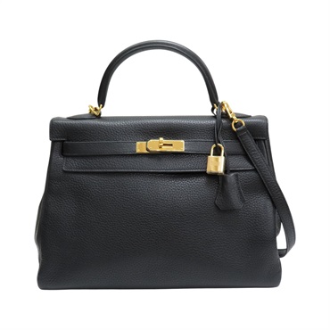 黑色 Togo牛皮 Kelly 32 凱莉包 兩用包 □R 金扣【HERMES 愛馬仕】