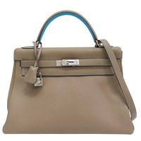 大象灰 阿茲特克藍 TOGO牛皮 KELLY 32 ECLAT 兩用包 □N刻 銀釦【HERMES 愛馬仕】