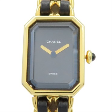 Premiere S 石英腕錶 黑色錶盤 鍍金 皮革錶帶【CHANEL 香奈兒】 H0001