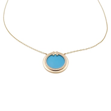 18K玫瑰金 綠松石 鑽石 T necklace diamond 項鍊【Tiffany & Co 蒂芬妮】