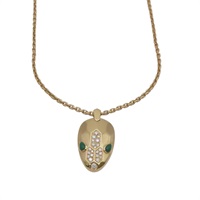 18K玫瑰金 孔雀石 鑽石 Serpenti 項鍊【BVLGARI 寶格麗】 352678