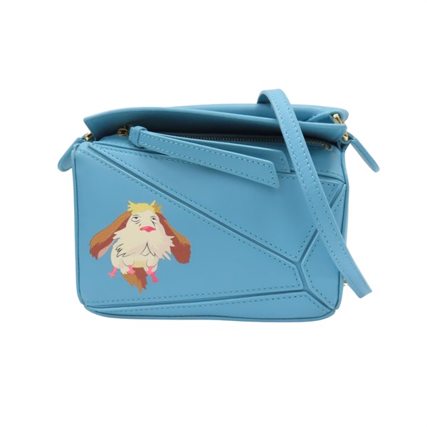 藍色 牛皮 宮崎駿 Howls Moving Castle Mini Heen Puzzle 兩用包【LOEWE 羅威】