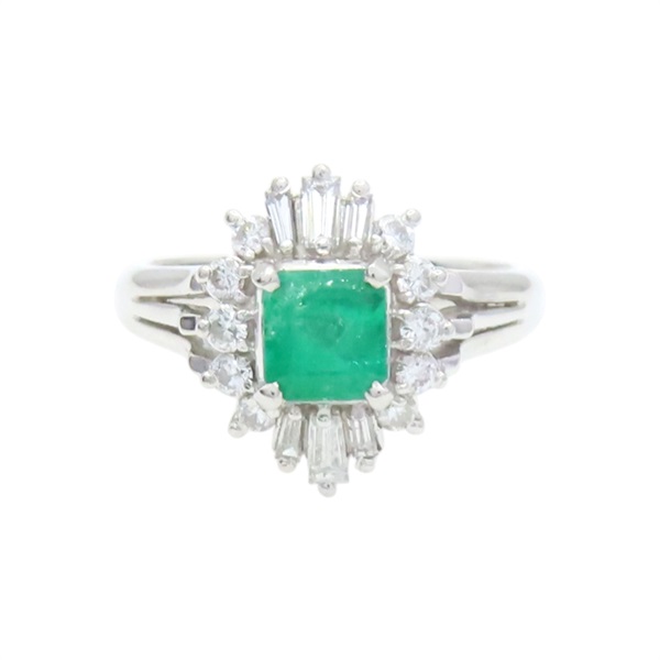 PT900鉑金 祖母綠 碎鑽 戒指【JEWELRY 無品牌珠寶】