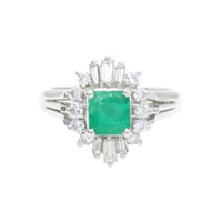 PT900鉑金 祖母綠 碎鑽 戒指【JEWELRY 無品牌珠寶】