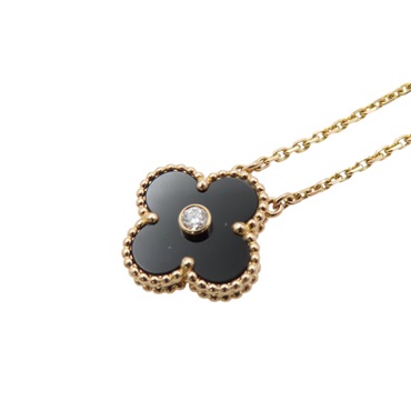18K玫瑰金 縞瑪瑙 Vintage Alhambra 項鍊【Van Cleef & Arpels 梵克雅寶】 VCARO97I00