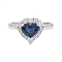 18K白金 藍寶石 鑽石 愛心 戒指【JEWELRY 無品牌珠寶】 Sapphire 4.5g