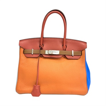 橘/紅/藍/棕色 TC牛皮 Birkin 30 MultiColor 柏金包 手提包 □P刻 銀扣【HERMES 愛馬仕】 口P/ 6Tone