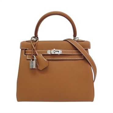 金棕色 Clemence 牛皮 Kelly 25 凱莉包 两用包 W刻 銀扣【HERMES 愛馬仕】