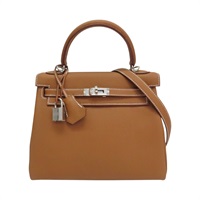 金棕色 Clemence 牛皮 Kelly 25 凱莉包 两用包 W刻 銀扣【HERMES 愛馬仕】