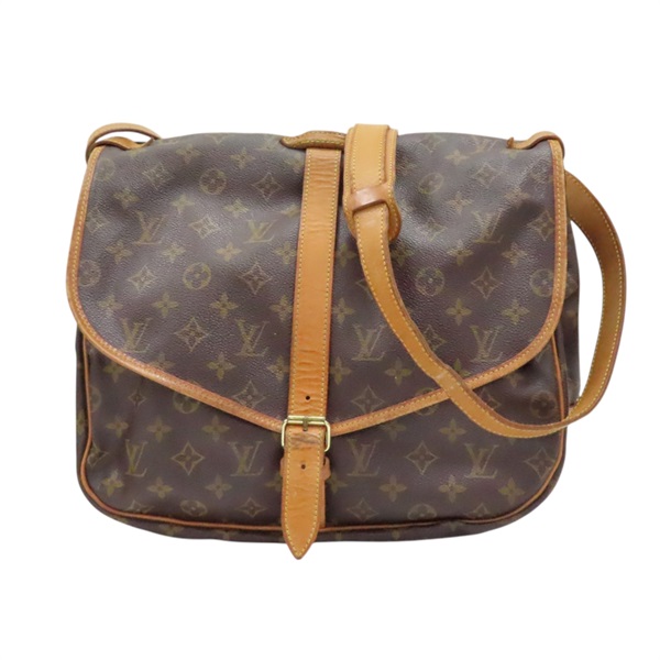棕色 原花帆布 Saumur 35 肩背包【LOUIS VUITTON LV 路易威登】 M42254