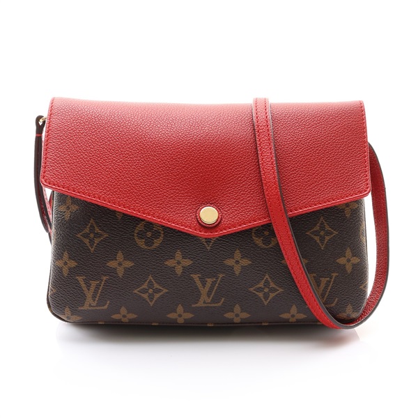 棕色 原花 紅色牛皮 Twice 肩背包【LOUIS VUITTON LV 路易威登】 M50184