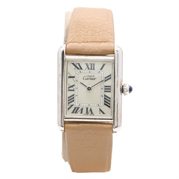 米白色錶盤 925純銀 皮革錶帶 MUST TANK SM 腕錶【Cartier 卡地亞】 W1016230
