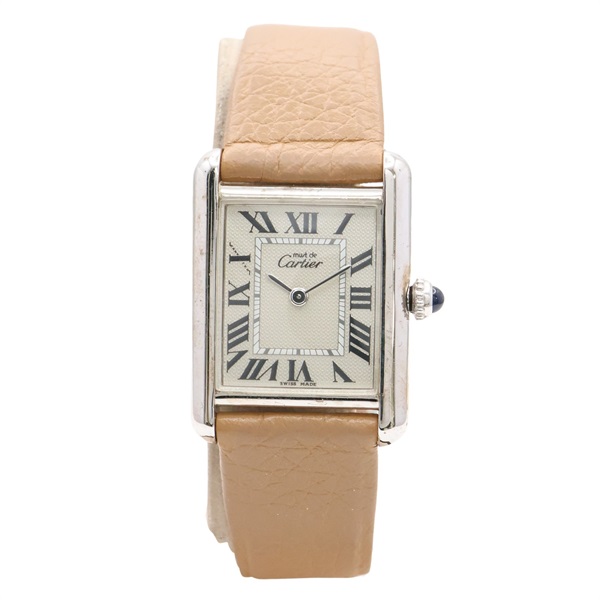 米白色錶盤 925純銀 皮革錶帶 MUST TANK SM 腕錶【Cartier 卡地亞】 W1016230