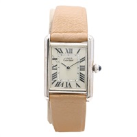 米白色錶盤 925純銀 皮革錶帶 MUST TANK SM 腕錶【Cartier 卡地亞】 W1016230