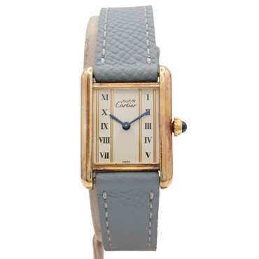 米白色錶盤 925純銀鍍金 皮革錶帶 MUST TANK SM 腕錶【Cartier 卡地亞】 W1003053