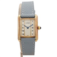 米白色錶盤 925純銀鍍金 皮革錶帶 MUST TANK SM 腕錶【Cartier 卡地亞】 W1003053
