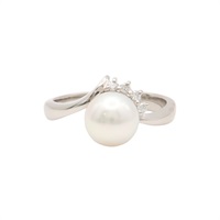 PT900鉑金 Akoya 珍珠 鑽石 戒指【JEWELRY 無品牌珠寶】