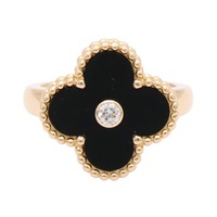 Vintage Alhambra 戒指 18K黃金 黑色 縞瑪瑙 鑽石 48【Van Cleef & Arpels 梵克雅寶】 VCARA41000