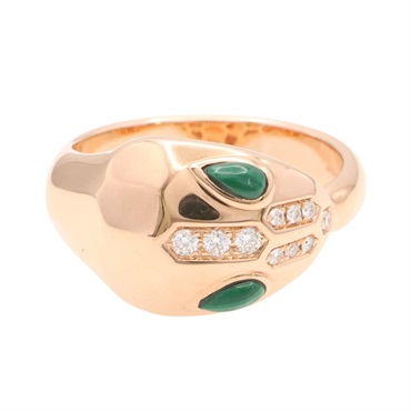 18K玫瑰金 孔雀石 鑽石 Serpenti Seduttori 戒指【BVLGARI 寶格麗】