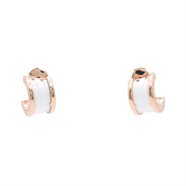BVLGARI 寶格麗 B.zero1 圈式耳環 18K玫瑰金 白陶瓷 346464