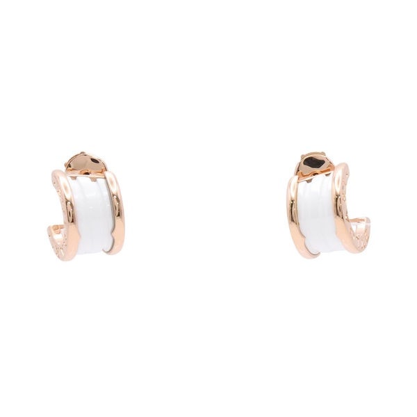BVLGARI 寶格麗 B.zero1 圈式耳環 18K玫瑰金 白陶瓷 346464