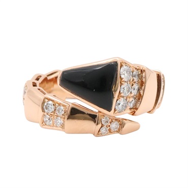 BVLGARI 寶格麗 Serpenti Viper 戒指 18K玫瑰金 黑色 縞瑪瑙 鑽石 AN855315