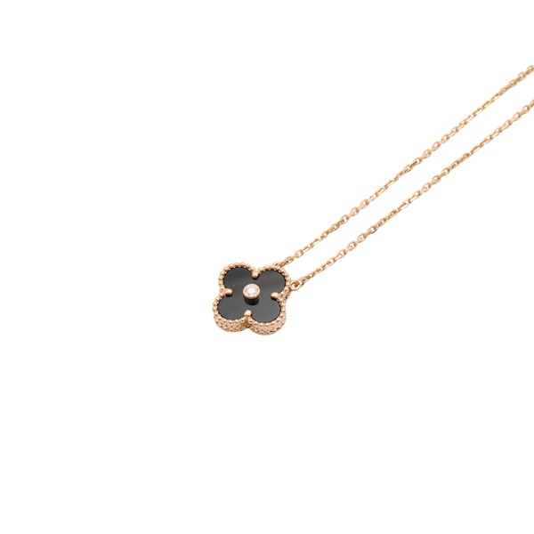 Van Cleef & Arpels 梵克雅寶 Vintage Alhambra 項鍊 18K玫瑰金 黑色 縞瑪瑙 鑽石 VCAR097100