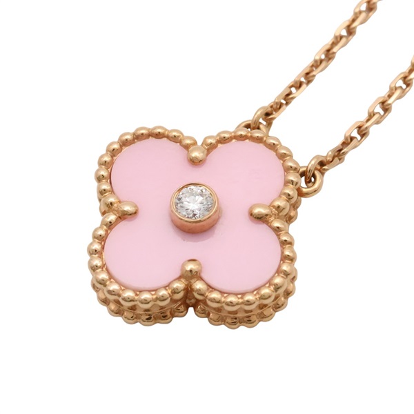 Vintage Alhambra 項鍊 18K玫瑰金 粉紅瓷【Van Cleef ＆ Arpels 梵克雅寶】 VCAR05SY00