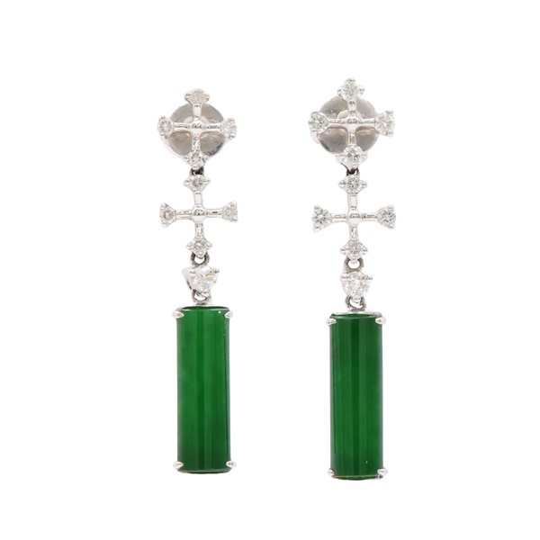 JEWELRY 無品牌珠寶 翡翠 鑽石 針式耳環 18K白金 Jade 4.96g