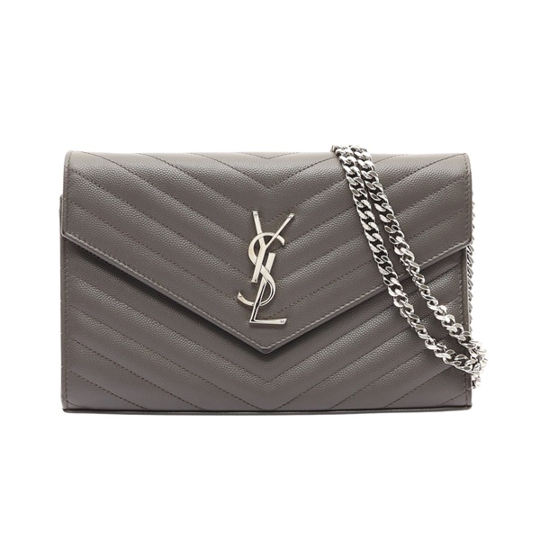 SAINT LAURENT YSL 聖羅蘭 Cassandre Woc 肩背包 灰色 牛皮 377828