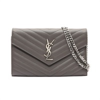 SAINT LAURENT YSL 聖羅蘭 Cassandre Woc 肩背包 灰色 牛皮 377828