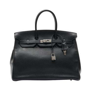 HERMES 愛馬仕 Birkin 35 手提包 黑色 Clemence牛皮 □I刻