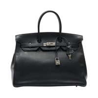 HERMES 愛馬仕 Birkin 35 手提包 黑色 Clemence牛皮 □I刻
