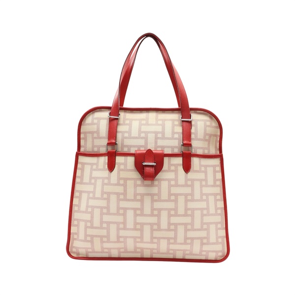 HERMES 愛馬仕 Sac Jumping 托特包 手提包 紅/米色 牛皮 帆布 □L刻