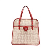 HERMES 愛馬仕 Sac Jumping 托特包 手提包 紅/米色 牛皮 帆布 □L刻