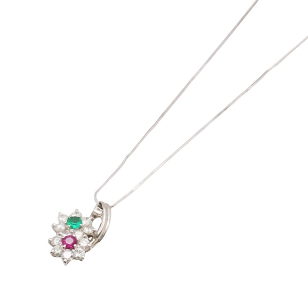 JEWELRY 無品牌珠寶 項鍊 紅寶石 祖母綠 鑽石 PT900鉑金 18K白金 Ruby/Emerald 4.7g