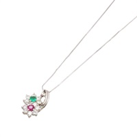 JEWELRY 無品牌珠寶 項鍊 紅寶石 祖母綠 鑽石 PT900鉑金 18K白金 Ruby/Emerald 4.7g