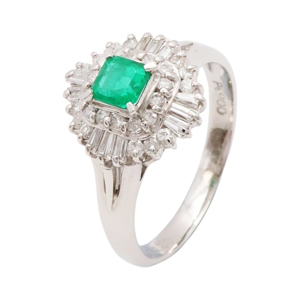 JEWELRY 無品牌珠寶 戒指 #49 祖母綠 鑽石 PT900鉑金 Emerald 4.54g