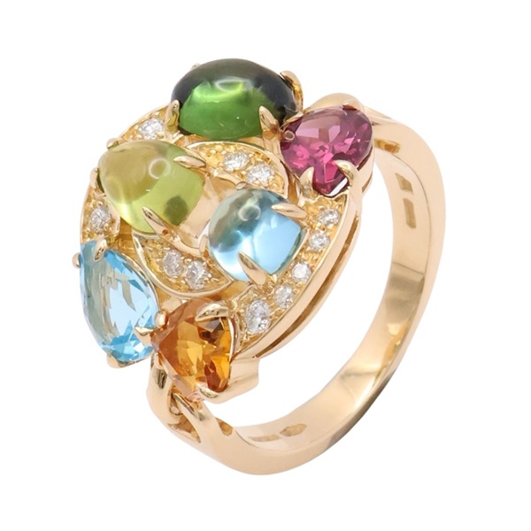BVLGARI 寶格麗 Astrale Cherki 戒指 #54 18K黃金 寶石 鑽石