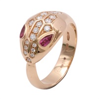 BVLGARI 寶格麗 Serpenti Seduttori 戒指 #53 18K玫瑰金 紅瑪瑙 鑽石 AN857719