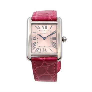 Cartier 卡地亞 Tank Solo SM 腕錶 粉色錶錶盤 皮革錶帶 不鏽鋼 W5200000