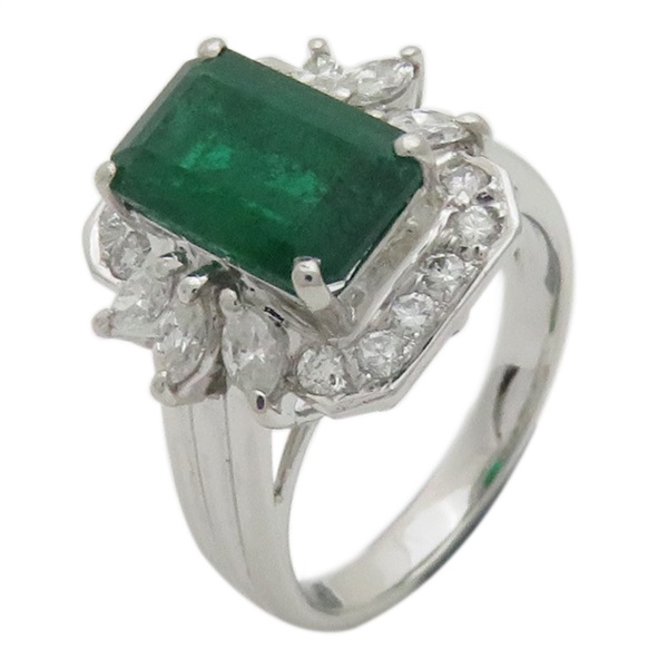 【再降價】方型 組母綠 鑲鑽 PT900鉑金 戒指
