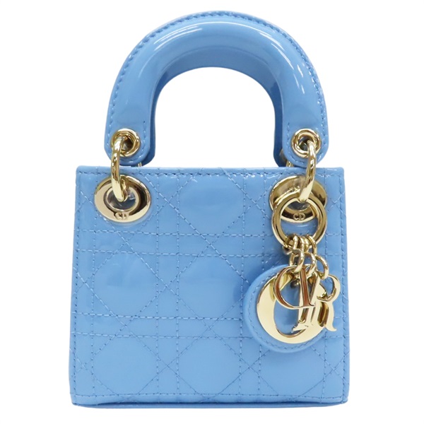 【再降價】矢車菊藍 漆亮皮 騰格紋 微型 Lady Dior 兩用包 金扣