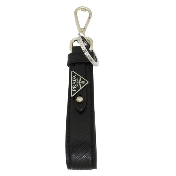 【再降價】黑色 Saffiano皮革 三角形標誌 鑰匙圈 2PP68T_053_F0216