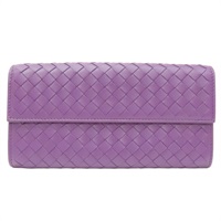紫色 羊皮 編織 扣式長夾 #BO06061373A